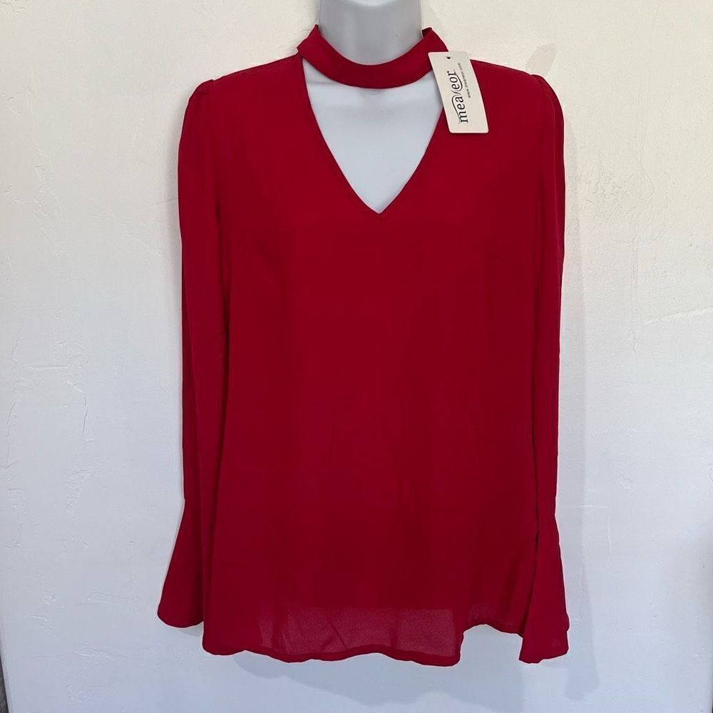 Meaveor Red Choker Bell Sleeve Blouse Small
